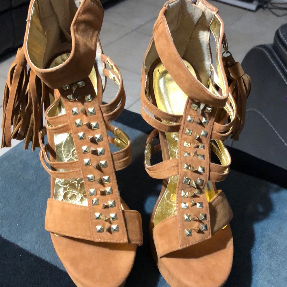 New In Box,  Sexy Spike W/Double Tassel Ankle Strap Sandals With Back Zipper